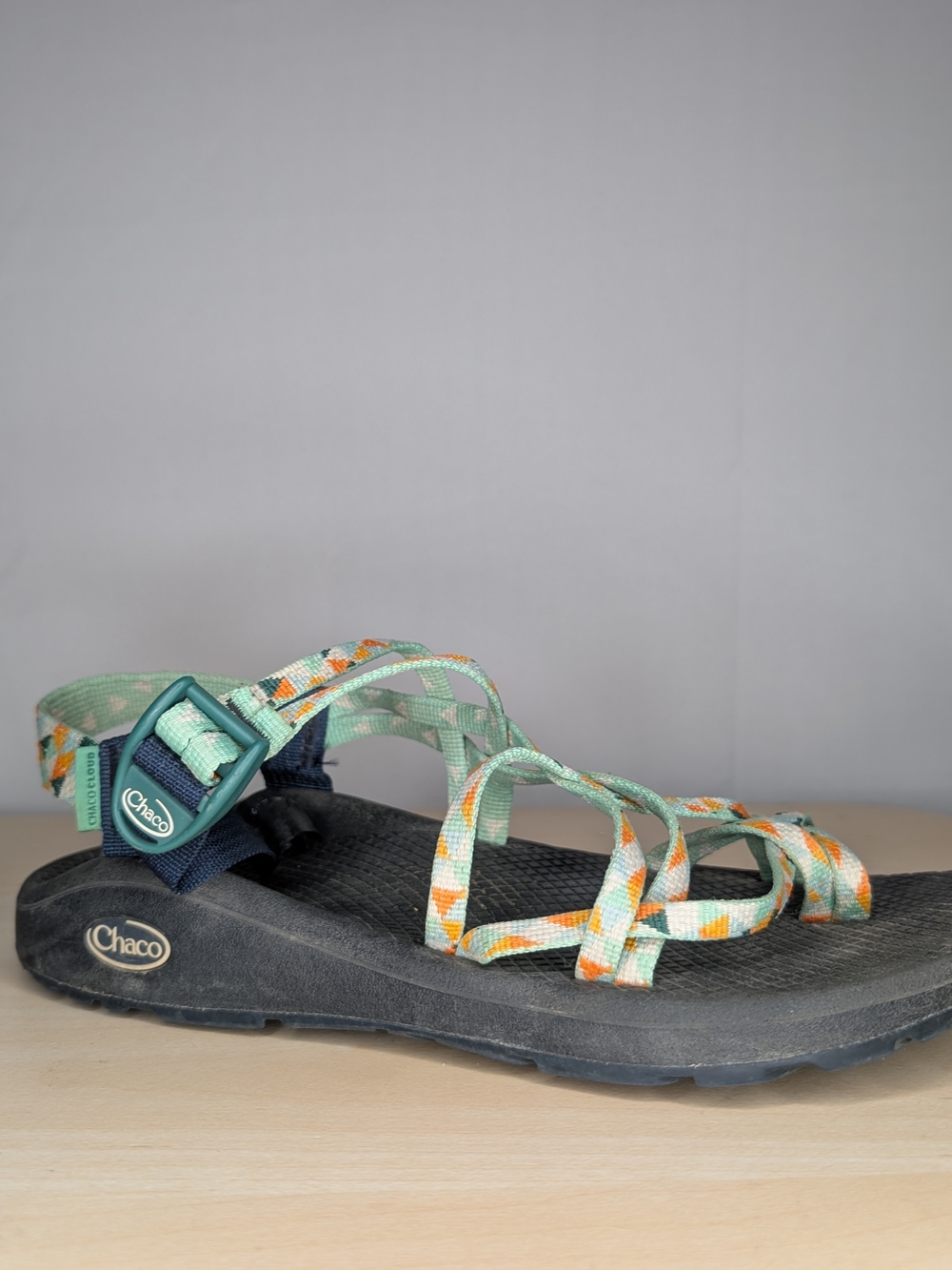 Chaco Women's Strappy Sandal in Mint and Orange Pattern